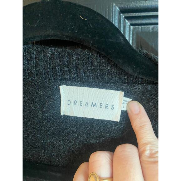 DREAMERS V-neck Black & Cream Striped Sweater-Size L - Picture 5 of 6